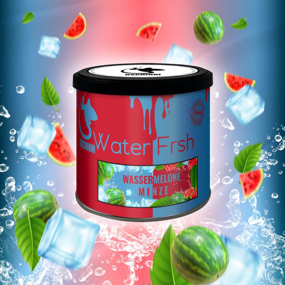 Pfeifentabak 65g Water Fresh Wassermelone Minze Dose umgeben von Wassermelone und Eiswürfeln