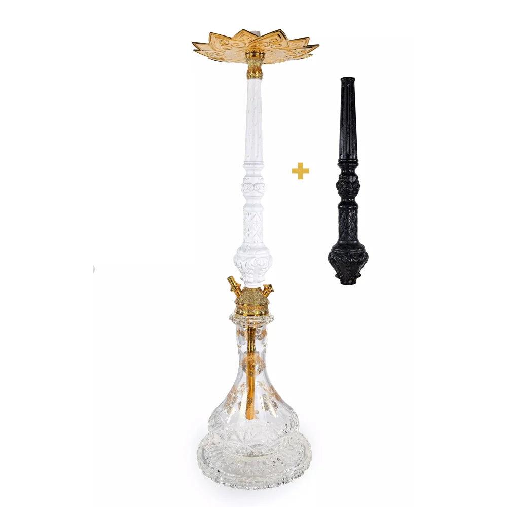 Dschinni Tradi Legend Weiß Shisha Set mit goldener Base und Kohleteller und mit weißer und schwarzer Rauchsäule