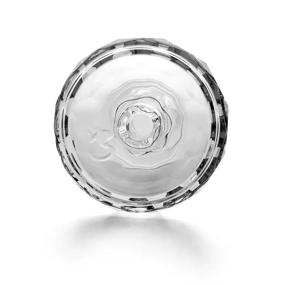 Dschinni Aso Glaskopf Phunnel aus High Borosilikatglas, von oben abgebildet, auf weißem Hintergrund