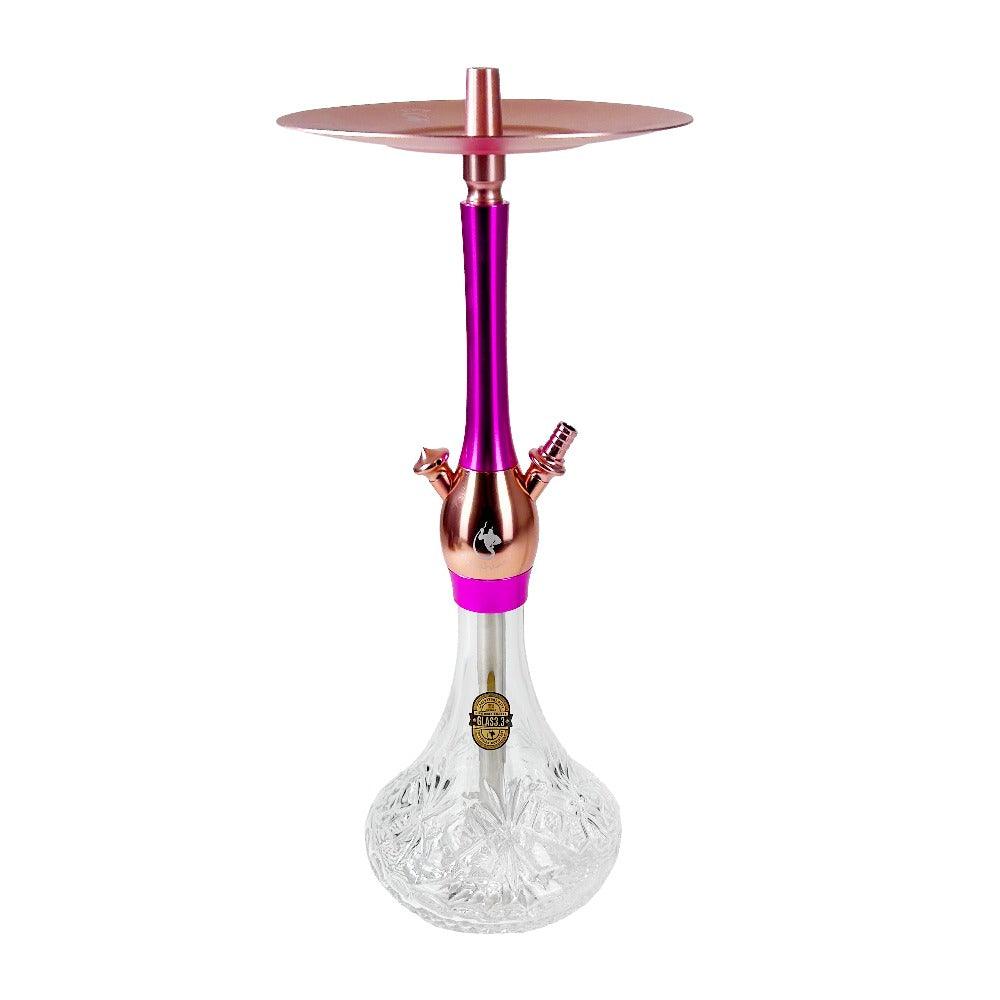 Dschinni Chucky Pink Rose Shisha mit Glasbowl und rosa/pinker Base, Rauchsäule und Kohleteller